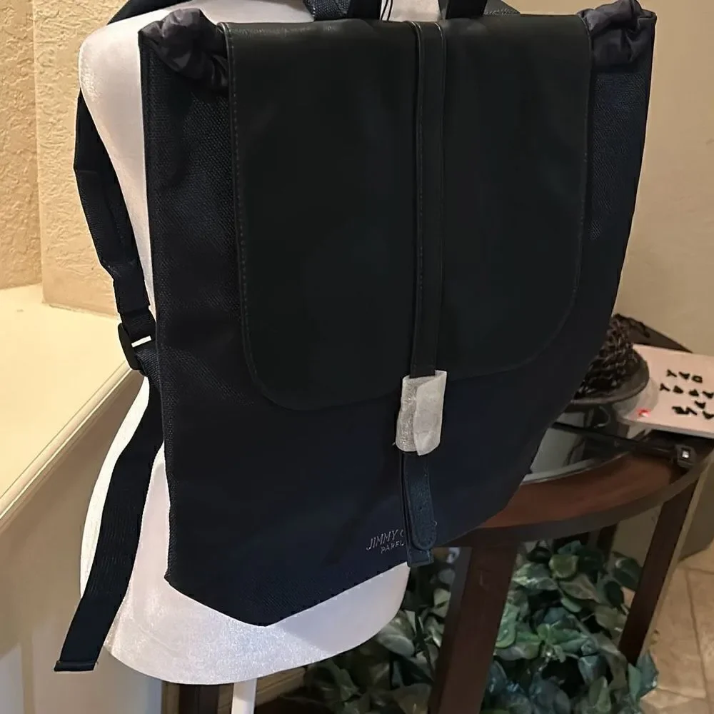 Jimmy Choo Parfums Colorblock Backpack Navy Blue Black Cinch Top Travel Work Bag